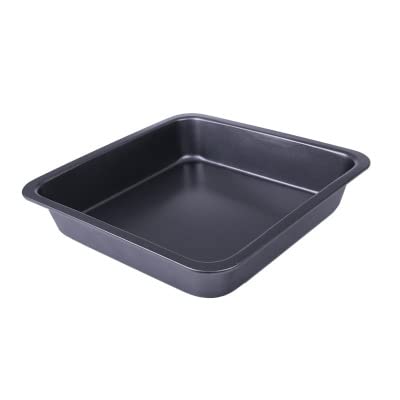 Giftock 8 inch Square Black Non-Stick Cake Pans Carbon Steel Bread Baking Pan Tray for Microwave Oven Cookie Cake Moulds, 1Pc (Square pan)