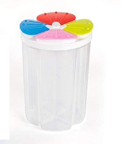 Giftock 4 Sections Flower Container Jar - 1 Pcs Plastic Grocery Container with Lid Box, Air Tight Transparent Easy Open Close Food, Grain, Cereal Dispenser Storage for Kitchen (2500ml, Multicolor)