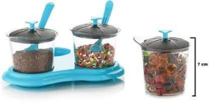 Giftock 3 in 1 Multipurpose Dining Achar Jars & Stand,Container Pickle Plastic Storage Jar/Dryfruit Jar/Sauce Jar/Serving Dinner Condiment Set Color May Vary : (Green/Orange/Blue).