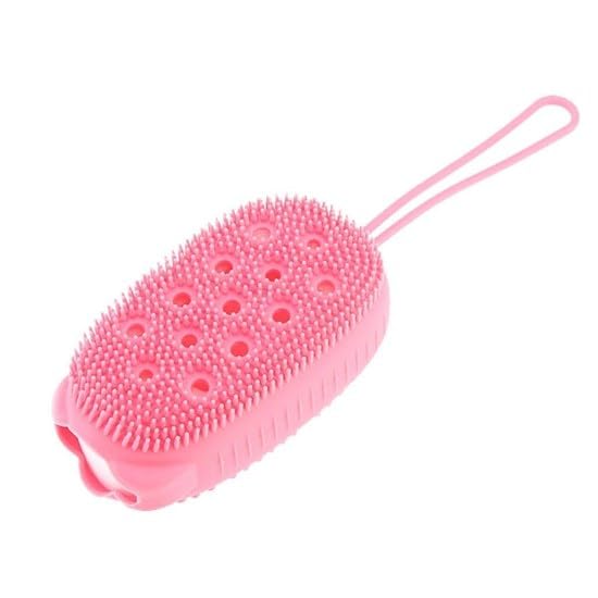 Giftock Bath Body Brush Silicone body scrubber Soft Bath Body Brush with Shampoo Dispenser - Skin Massage shower brush for men women kids unisex (Multicolor) (Pack of 1)