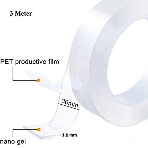 Giftock 3 Meter Double Sided Nano Magic Ivy Grip Tape Heavy Duty Transparent Tape,Removable, Washable, Reusable & Anti-Slip (L-3Mtr, W-3Cm)