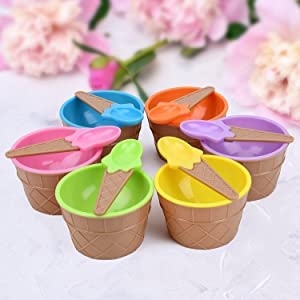 Giftock 6 Pieces Ice Cream Bowl Colorful Ice Cream Cup with Spoons-Ice Cream Dessert Bowls Waffle Cup Set Maggie Bowl Salad Cup Fruit Bowl (Multicolour)