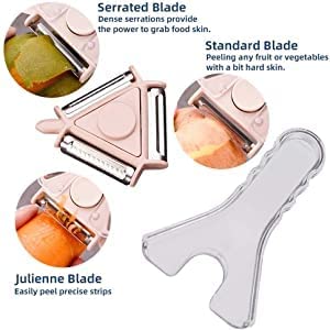 Giftock 3 in 1 Blade Peeler - 3 in 1 Vegetable Peeler, Multifunctional Fruit Peelers with 3 Blades Stainless Potato Peeler Stainless Steel Shredder Slicer for Cabbage, Apple, Carrot