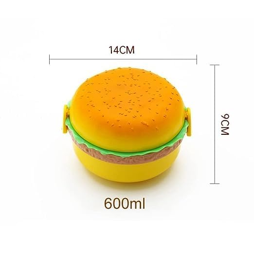 Giftock Burger Shape Lunch Box for Kids - School Tiffin Box for Boys & Girls, Leak Proof Plastic Snacks Lunch Box with 3 Layer 4 Compartments with 2 Spoons for Adults and Kids PP (Pack of 1)