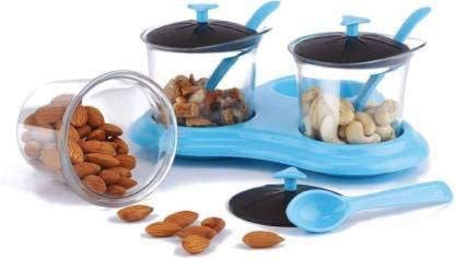 Giftock 3 in 1 Multipurpose Dining Achar Jars & Stand,Container Pickle Plastic Storage Jar/Dryfruit Jar/Sauce Jar/Serving Dinner Condiment Set Color May Vary : (Green/Orange/Blue).