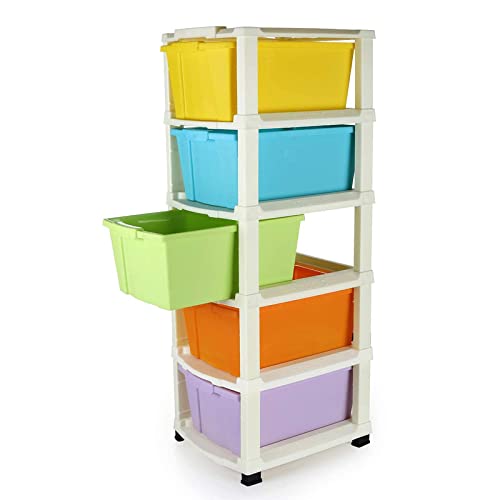 Giftock 5 Layer Foldable Modular Drawer Organizer Multipurpose Drawers Boxes Storage Rack, Extra Large Basket, Plastic (Multi Color)(Large)