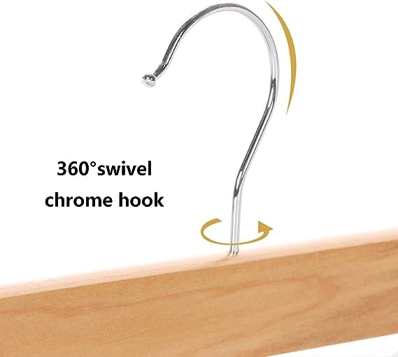 Giftock Wooden Clip Hanger Space-Saving Skirt Holders Central Heavy Closet, Pants and Shorts Hangers, Ridged Non-Slip with Pinch Clips, 360-Rotating Chrome Swivel Hook (Walnut, 1 Pc)