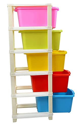 Giftock 5 Layer Foldable Modular Drawer Organizer Multipurpose Drawers Boxes Storage Rack, Extra Large Basket, Plastic (Multi Color)(Large)