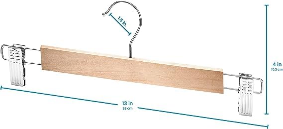 Giftock Wooden Clip Hanger Space-Saving Skirt Holders Central Heavy Closet, Pants and Shorts Hangers, Ridged Non-Slip with Pinch Clips, 360-Rotating Chrome Swivel Hook (Walnut, 1 Pc)