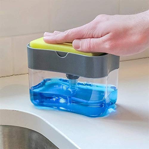 Giftock 2 in 1 Soap Pump Dispenser for Dishwasher Liquid Soap Sponge Holder Free Sponge
