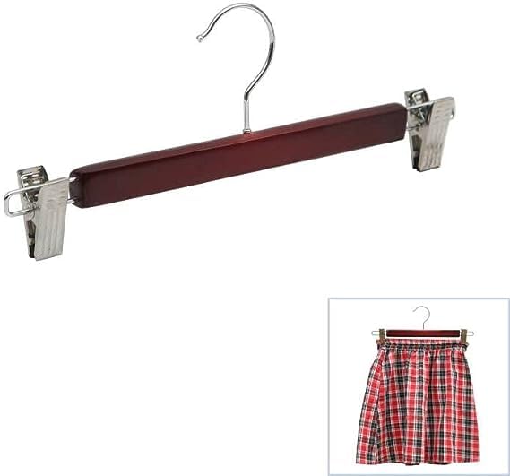 Giftock Wooden Clip Hanger Space-Saving Skirt Holders Central Heavy Closet, Pants and Shorts Hangers, Ridged Non-Slip with Pinch Clips, 360-Rotating Chrome Swivel Hook (Walnut, 1 Pc)