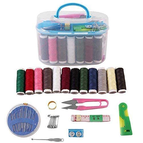 Giftock Double Layer Small & Portable Travel Sewing Kits Box with Color Needle Threads Scissor pin Hand Work Sewing Box Handwork Sewing Accessories