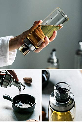 Giftock Oil Bottle Olive Dispenser for Cooking Lead-Free Glass Bottle for Drip Free Spout BBQ Salad Kitchen Baking Roasting Frying 300ml