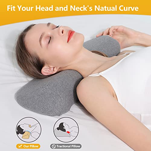 Giftock Cervical Neck Pillow for Sleeping, Memory Foam Neck Roll Pillow for Stiff Neck Pain Relief, Neck Support Pillow Bolster Pillow for Bed Side Sleepers(Dark Gray)