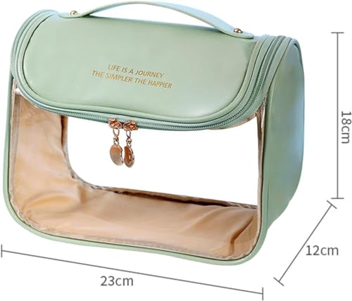 Giftock Makeup Bag, Portable Cosmetic Bag, Large Capacity Travel Makeup Organizer, Leather Cosmetic Brush Case for Women Toiletry Bag for Girls with Handle and Divider (Light Pink)