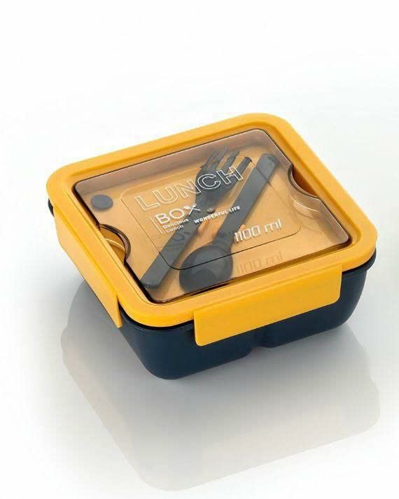 Giftock Square Container Airtight Leakproof Unbreakable Storage Container/Lunch Box with Spoon Big Bite Lunch Box 1100 Ml