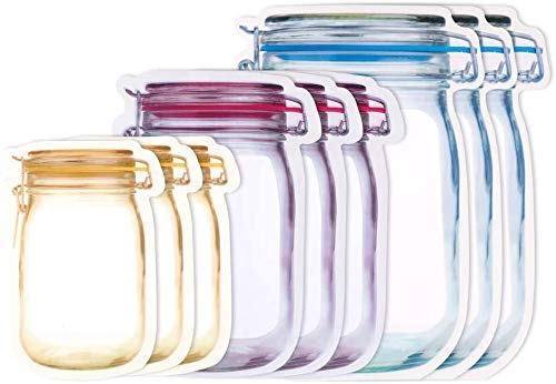 Giftock Jar Shaped Food Graded Stand Up Plastic Pouch with Zipper Pack of 9 (3 pcs Small 100 Gm, 3 pcs Medium 250 Gm, 3 pcs Large 500 Gm)