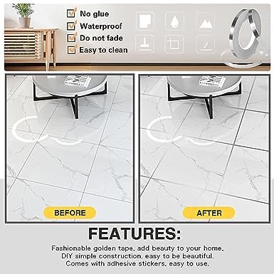 Giftock Silver Tile Sticker Waterproof Gap Sealing Tape Strip Self-Adhesive Decoration Tape for Floor, Tiles and Wall Decoration (0.5cm x 50m)