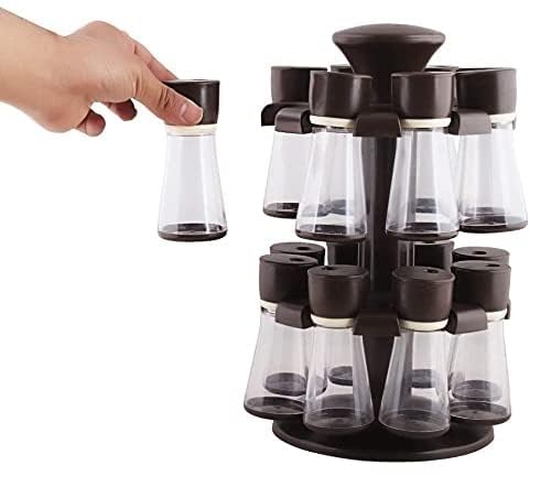 Giftock Multipurpose Revolving/Rotating Spice Rack For kitchen Plastic Made set of 16 for spice/salt masala container Rack with Holder and lid 16 pcs Black suitable for daining table