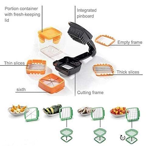 Giftock Multifunction Nicer - 5 in 1 Plastic Slicer Vegetable & Fruits Cutter, Stainless Steel Blades Chopper, Peeler with Container Onion Cutter, Vegetable, Fruit (Pack of 1)
