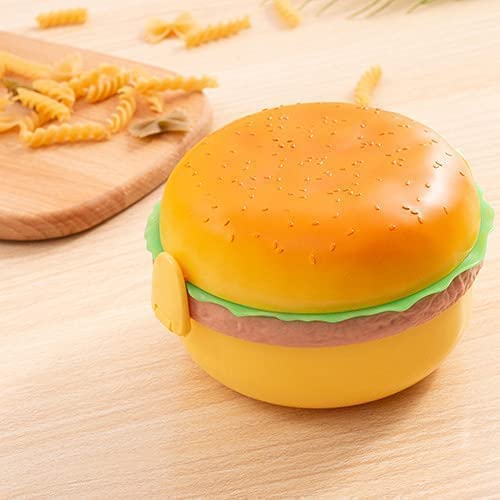 Giftock Burger Shape Lunch Box for Kids - School Tiffin Box for Boys & Girls, Leak Proof Plastic Snacks Lunch Box with 3 Layer 4 Compartments with 2 Spoons for Adults and Kids PP (Pack of 1)
