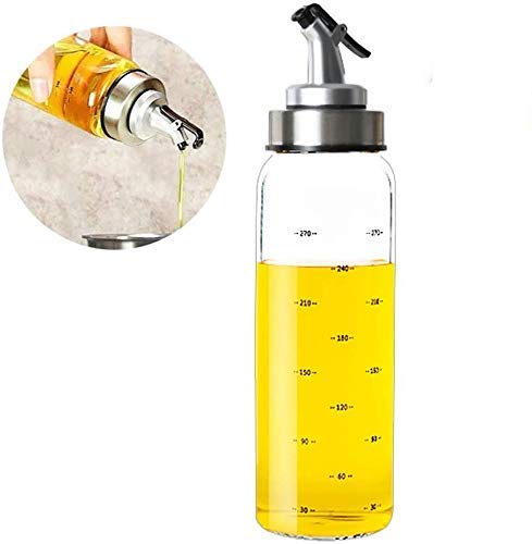 Giftock Oil Bottle Olive Dispenser for Cooking Lead-Free Glass Bottle for Drip Free Spout BBQ Salad Kitchen Baking Roasting Frying 300ml