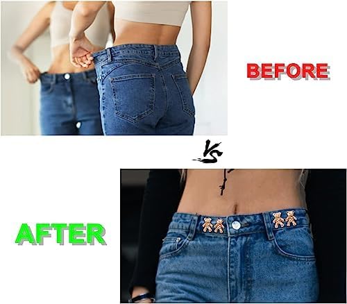 Giftock Adjustable Cute Bear Button Pins Buckle for Loose Jeans, Metal Pins Pearl Detachable Instant Button Pins, Set for Pants, Jeans, Skirts, Sleeves Tightener for Skirt Pants (Pack of 1, Silver)