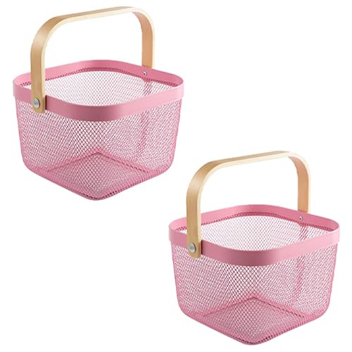 Giftock Metal Wire Basket With Handle|Storage Basket Fot Fruits, Books|Mesh Open Storage Bin|Storage Organizer