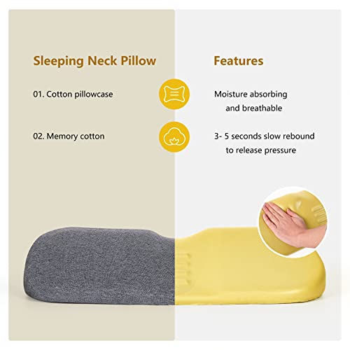 Giftock Cervical Neck Pillow for Sleeping, Memory Foam Neck Roll Pillow for Stiff Neck Pain Relief, Neck Support Pillow Bolster Pillow for Bed Side Sleepers(Dark Gray)