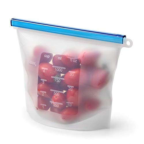 Giftock  Silicone Food Bag Reusable Seal Storage Container Silicone Food Preservation Bag Freezer Leak-Proof Cooking Ziplock Bags Blue 1000 ml (1 liter, 3 piece)