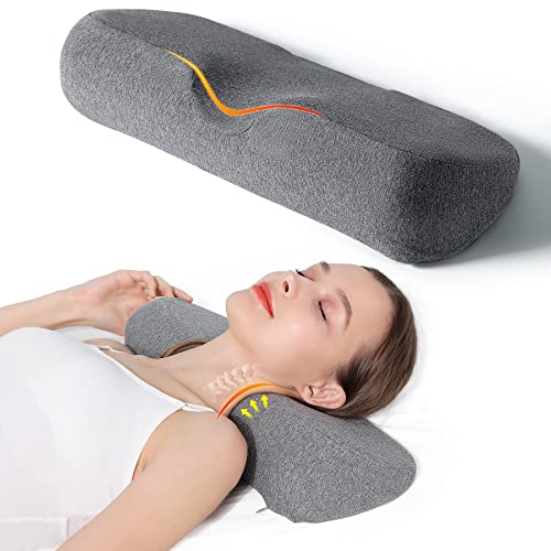 Giftock Cervical Neck Pillow for Sleeping, Memory Foam Neck Roll Pillow for Stiff Neck Pain Relief, Neck Support Pillow Bolster Pillow for Bed Side Sleepers(Dark Gray)