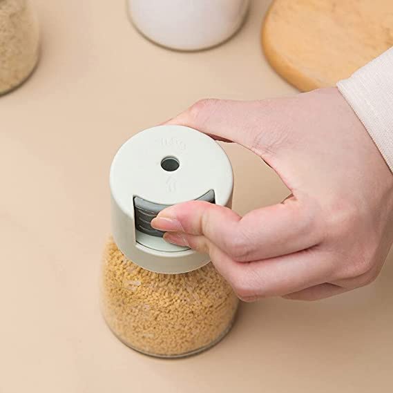 Giftock Autolink 2 pcs Salt Dispenser Metering Salt Shaker Press-Type Quantitative Seasoning Sprice Bottle Glass Spice Salt Pepper Container Dispenser Air-Tight Glass
