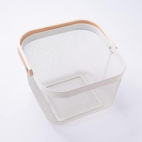 Giftock Metal Wire Basket With Handle|Storage Basket Fot Fruits, Books|Mesh Open Storage Bin|Storage Organizer