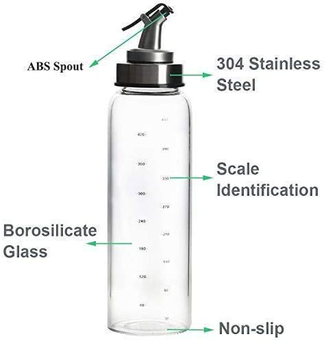 Giftock Oil Bottle Olive Dispenser for Cooking Lead-Free Glass Bottle for Drip Free Spout BBQ Salad Kitchen Baking Roasting Frying 300ml