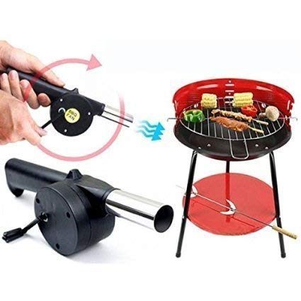 Giftock Glord Stainless Steel Standard Portable Hand Powered Bbq Fan Air Blower For Outdoor Camping Picnic Charcoal Grill Barbecue (Multicolour).