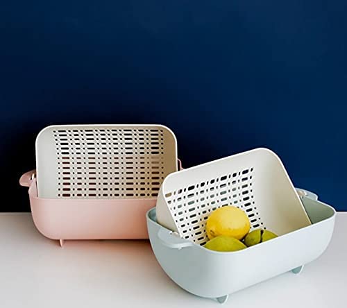Giftock Double Layer Sink Strainer- Multi-Functional Washing Fruits & Vegetable Sink Strainer Bowl - Plastic Drain Fruit Basket for Dining Table, Home, Kitchen (Pack of 1, Multi-Color)