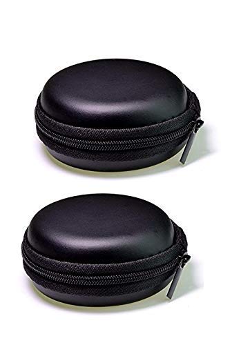 Giftock Round Zippered EVA Pouch for Earphone USB Cables Earbuds (Black) Pack of 1