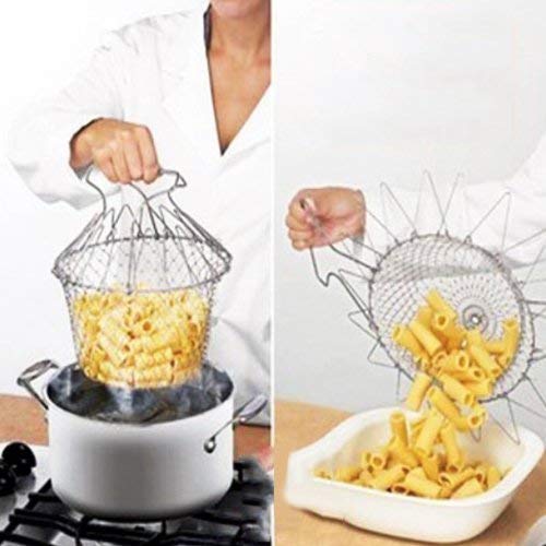 Giftock Stainless Steel Collapsible Frying Basket Multifunctional Chef Cooking Basket Deep-Frying Basket Flexible Cooking Tools for Frying Food, Washing Fruits, Vegetables 1
