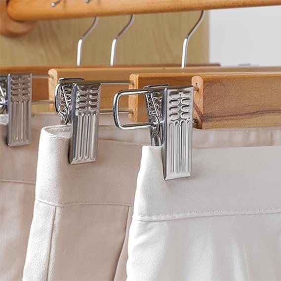 Giftock Wooden Clip Hanger Space-Saving Skirt Holders Central Heavy Closet, Pants and Shorts Hangers, Ridged Non-Slip with Pinch Clips, 360-Rotating Chrome Swivel Hook (Walnut, 1 Pc)
