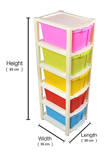 Giftock 5 Layer Foldable Modular Drawer Organizer Multipurpose Drawers Boxes Storage Rack, Extra Large Basket, Plastic (Multi Color)(Large)