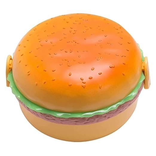 Giftock Burger Shape Lunch Box for Kids - School Tiffin Box for Boys & Girls, Leak Proof Plastic Snacks Lunch Box with 3 Layer 4 Compartments with 2 Spoons for Adults and Kids PP (Pack of 1)