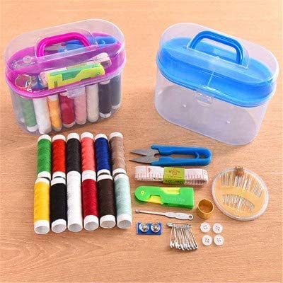Giftock Double Layer Small & Portable Travel Sewing Kits Box with Color Needle Threads Scissor pin Hand Work Sewing Box Handwork Sewing Accessories