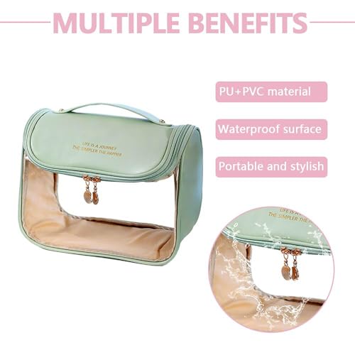 Giftock Makeup Bag, Portable Cosmetic Bag, Large Capacity Travel Makeup Organizer, Leather Cosmetic Brush Case for Women Toiletry Bag for Girls with Handle and Divider (Light Pink)