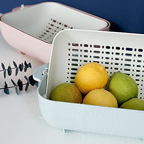 Giftock Double Layer Sink Strainer- Multi-Functional Washing Fruits & Vegetable Sink Strainer Bowl - Plastic Drain Fruit Basket for Dining Table, Home, Kitchen (Pack of 1, Multi-Color)