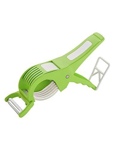 Giftock Plastic 2 in 1 Vegetable & Fruit Multi Cutter with Peeler | Bhindi Cutter Slicer | Stainless Steel 5 Blade Vegetable Cutter with Peele (2)