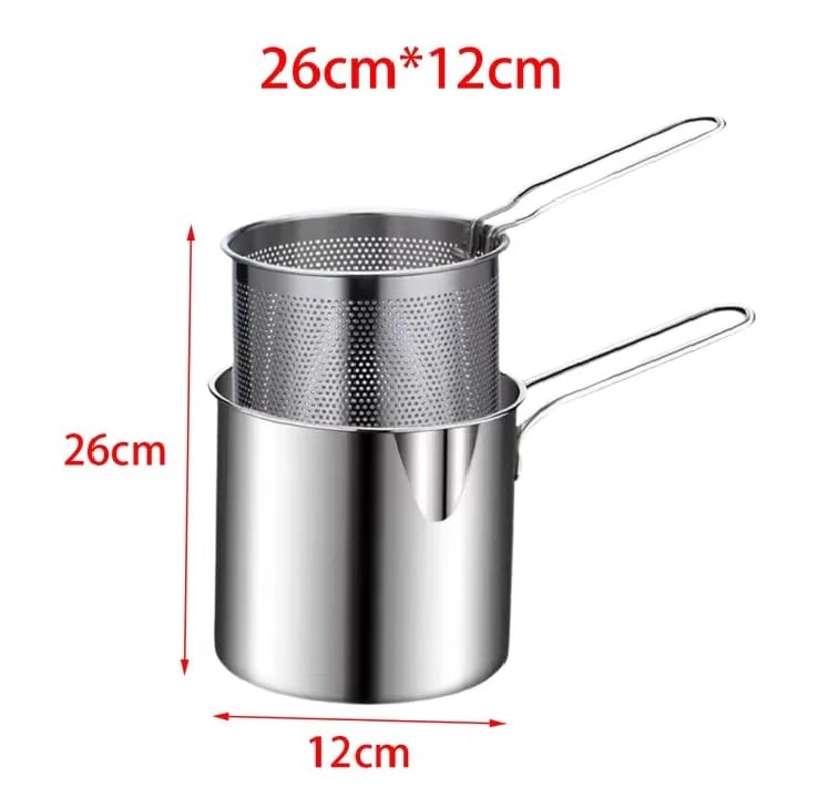Giftock Small Deep Frying Pot with Basket 1200ml Stainless Steel Fryer Pot with Long Handle Mini deep Oil Fryer for French Fries/Shrimp/Fish/Chicken Wings/Boiling Butter/Sauce/Gravies/Pasta(1-Pcs)