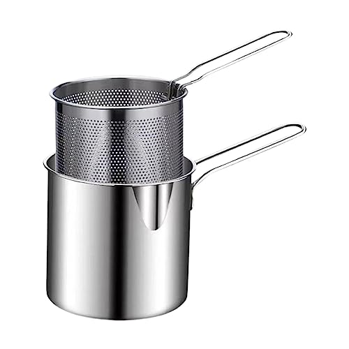 Giftock Small Deep Frying Pot with Basket 1200ml Stainless Steel Fryer Pot with Long Handle Mini deep Oil Fryer for French Fries/Shrimp/Fish/Chicken Wings/Boiling Butter/Sauce/Gravies/Pasta(1-Pcs)