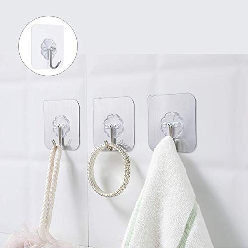 Giftock Adhesive Sticker ABS Plastic and Steel Hook Waterproof Transparent Hooks Hanger for Wall Kitchen Bathroom Bedroom Accessories Heavy Duty Sticky Hooks (Pack of 15)
