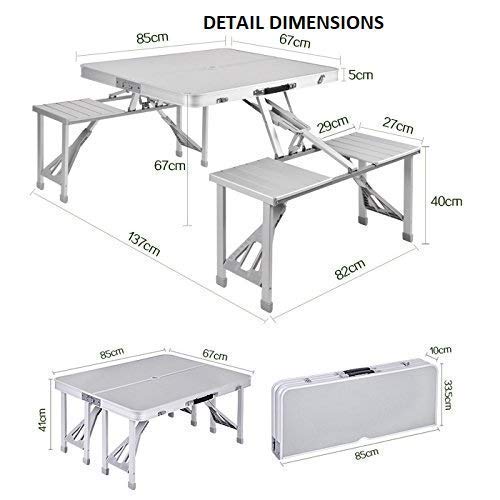 Giftock Heavy Duty Aluminium Portable Folding Picnic Table and Chairs Set with Umbrella (Multicolor)