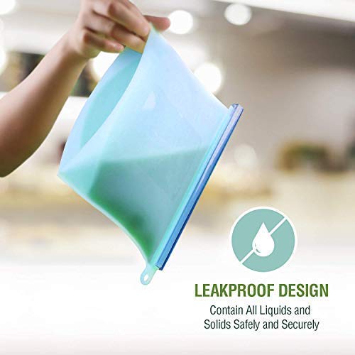 Giftock  Silicone Food Bag Reusable Seal Storage Container Silicone Food Preservation Bag Freezer Leak-Proof Cooking Ziplock Bags Blue 1000 ml (1 liter, 3 piece)